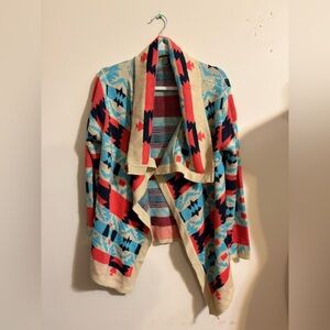Southwestern Women’s‎ Large cardigan multicolor Aztec tribal draped open-front